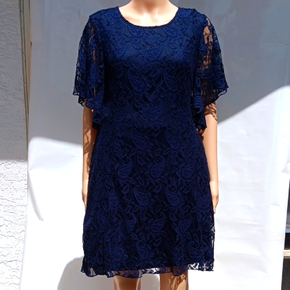 Est 1946 Elegant Navy Lace Dress Size 12